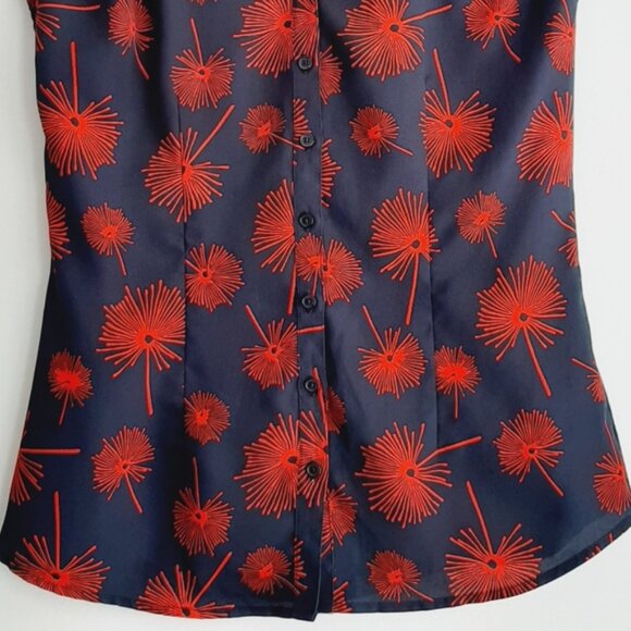 JACOB Dandelion Botanical Print Sleeveless Button Down Top Blue & Red Sz XS - Picture 3 of 9